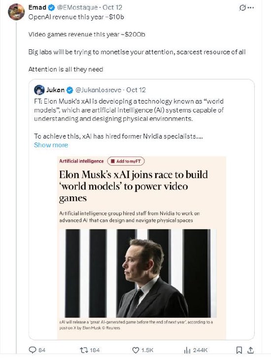 马斯克回应xAI开发AI游戏:赚钱是次要的,主要是